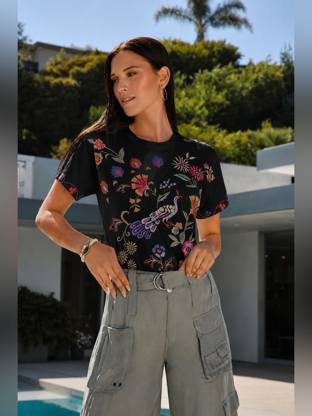 JOHNNY WAS GLORIA SIDE SLIT DOLMAN TEE, Small NWT